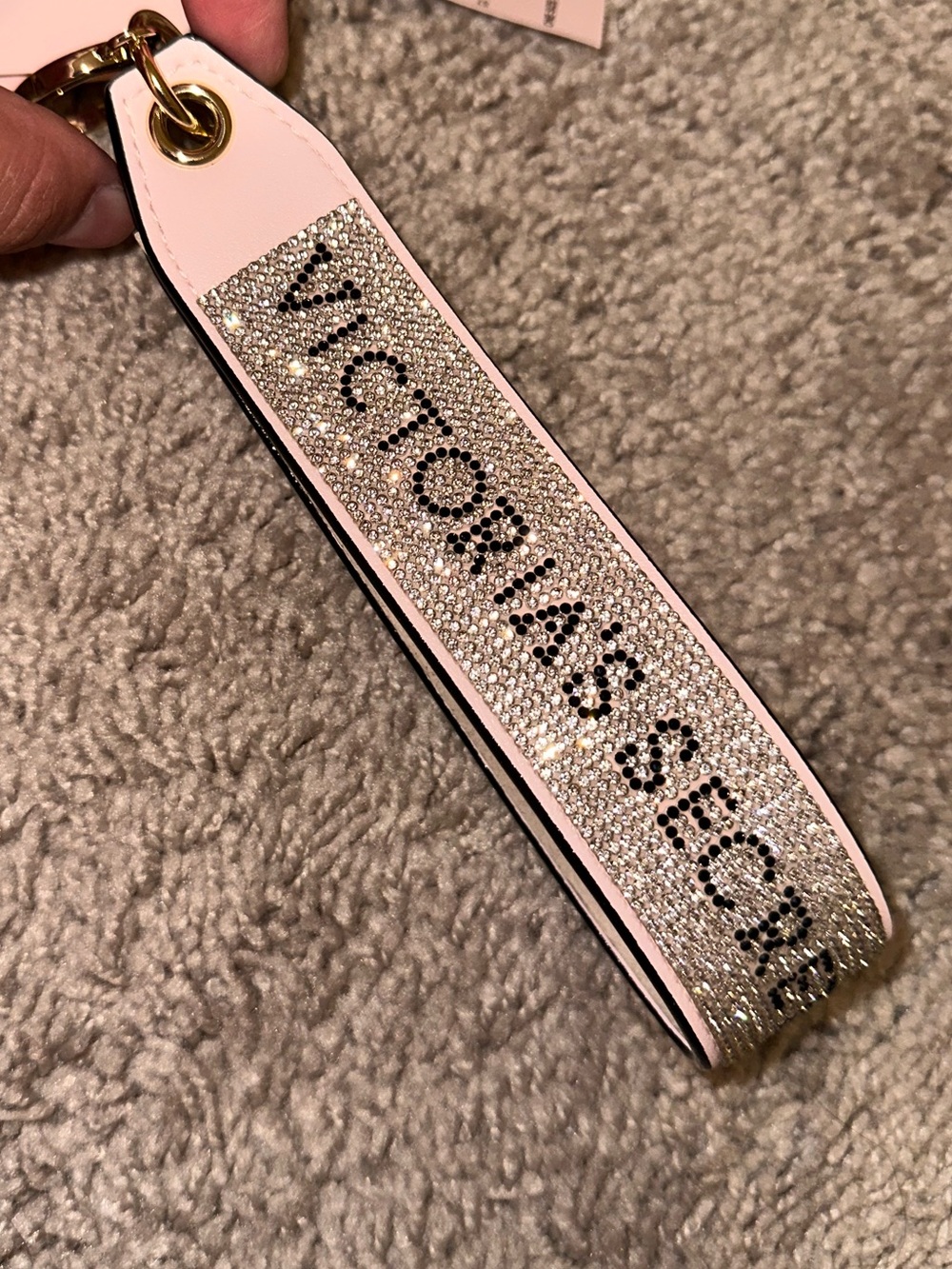 Wristlet Keychain Strap in Light Pink with Crystal Logo Accent sexy pink 💗